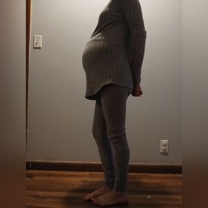 SHEIN Gray Ribbed Maternity Set
